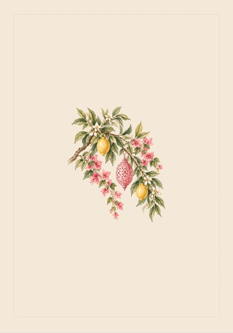 Les Jardins du Lotus : composition florale aux citrons et fleurs roses
